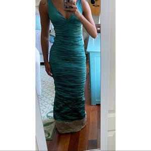 Nicole Miller Teal Crinkled Evening Gown